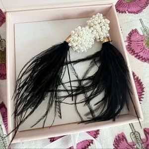 Nicola Bathie Black Feather and Pearl Earrings